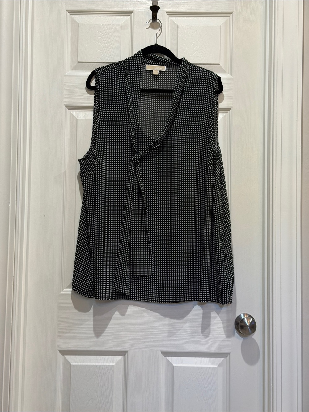 MICHAEL Michael Kors Black & White Polka Dot Sleeveless Tie-Neck Blouse